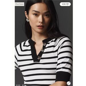 Anthropologie Black and White Striped Short Sleeve Tee
